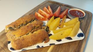 Запеченные мясные рулетики с картофельными дольками