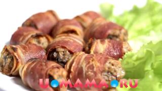 Новогодние блюда. Шампиньоны фаршированные, в беконе